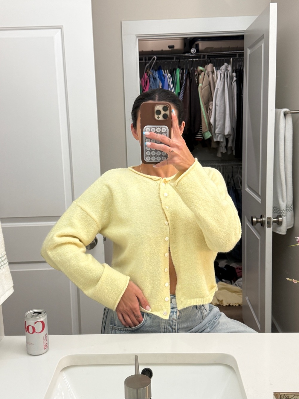 Soft Knit Yellow Button-Front Women's Sweater